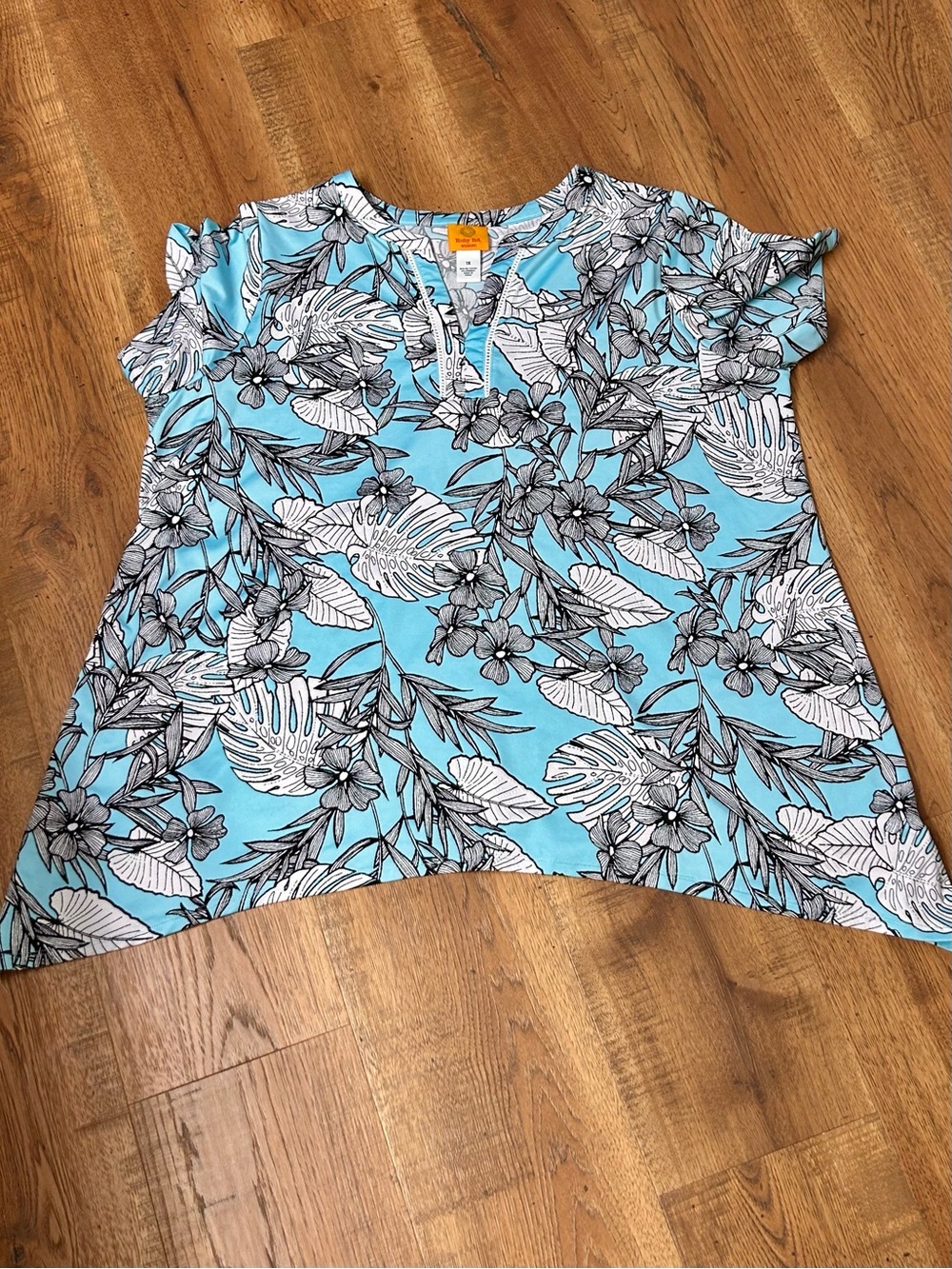 Ruby Rd. Turquoise Floral Split-Neck Tunic